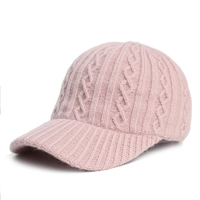 Women Knitted Baseball Cap Winter Warm Beanie Hat with Brim Outdoor Adjustable - Image 1 of 4