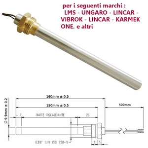 Resistenza Candeletta Stufa a pellet 3/8 280W 160mm UNGARO KARMEK 150mm battuta - Foto 1 di 1