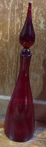 Vintage Glass Blenko Style Ruby Red Empoli Genie Bottle with Stopper 16 1/2” - Picture 1 of 7