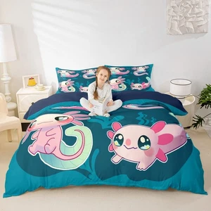 Cute Axolotl Bedding Set Twin Size for Kids Boys Bedroom,Cartoon Salamander B... - Picture 1 of 7