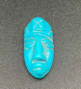 Vintage Southwestern-Style Carved Turquoise Face Cabochon 1″ Jewelry Supply - Picture 1 of 5