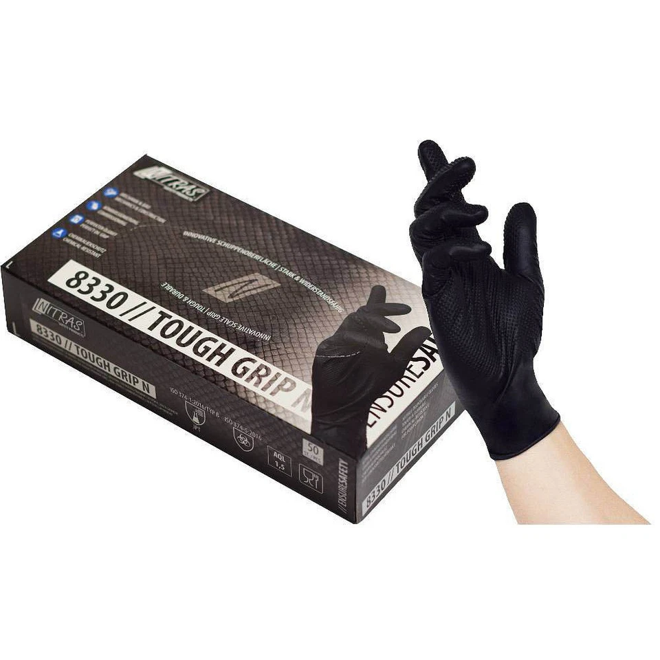 NITRAS MEDICAL unisex Einmalhandschuhe TOUGH GRIP N schwarz Größe M, 50 St. - Bild 1 von 1