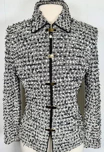 St.John zip jacket black white textured knit size 6 - Picture 1 of 4