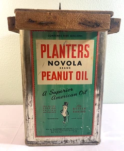 VINTAGE Pflanzgefäße Erdnüsse Novola Marke Erdnussöl 5 Gallonen Dose mit einzigartigem Deckel COOL! - Bild 1 von 11