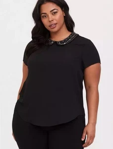 Torrid Abbey Black Georgette Jewel Neck Blouse Sheer Short Sleeve Top Size 6 NWT - Picture 1 of 6