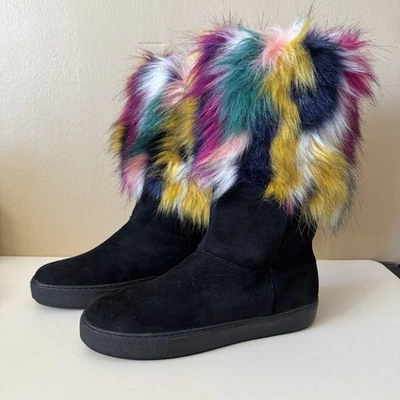 Bellini Airbrush ll Black Multicolor Microsued/Faux Fur Boots 8.5 Eclectic Artsy - Image 1 of 4