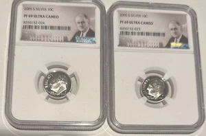 [ Lot of Two ] 2005 S Roosevelt Dime Silver! NGC PF 69 Ultra Cameo Special Label - Picture 1 of 2
