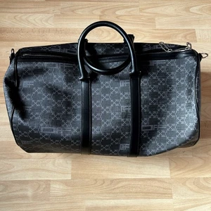 Off-White Monogram Allover Logo Black Leather Duffel Bag Mens Travel Bag NEW - Picture 1 of 14