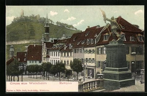 Weinheim, Ansichtskarte, Marktplatz mit Kriegerdenkmal 1904  - Picture 1 of 2