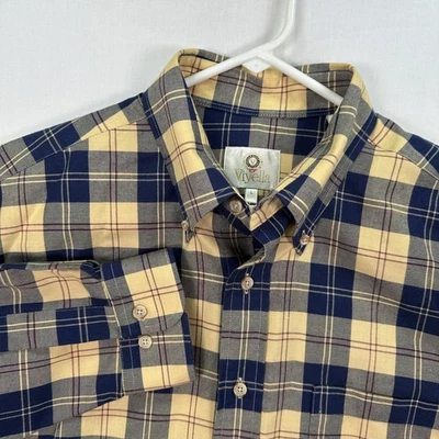 Viyella Shirt Mens Large Yellow Blue Plaid Button Down Cotton Wool Made USA - Image 1 of 4