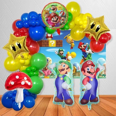 108pcs Super Brothers Mario Themed Balloon Garland Arch Kit Red Blue Green latex - Image 1 of 4