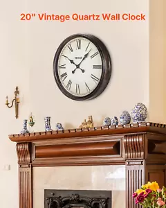 20" Roman Numeral Wall Clock - Vintage Silent Timepiece for Home & Office Decor, - Picture 1 of 10