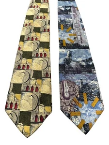 Structure Vintage Abstract Building 100% Silk Men’s Ties - Lot of 2 - Picture 1 of 9