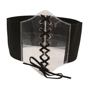 Women Elastic Waistband Black Wide High Waist Clear Corset Belt Sassy Style S M - Picture 1 of 24