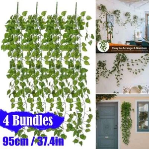 4x Fake Artificial Green Garland Wreath Greenery Leaf Vine Wedding Plant Decor - Picture 1 of 13