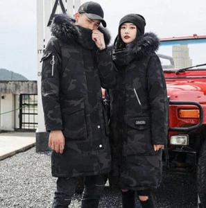 Winter Men thick cotton coat outdoor down jacket women hooded couple parkas - Picture 1 of 14