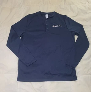 Snap-On Tools Navy Blue Long Sleeve Jersey Mesh Henley Performance Shirt Sz L - Picture 1 of 7