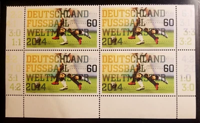 GERMANY FIFA 2014 WORLD CUP BRAZIL SOCCER WELTMEISTER MNH E0,60 STAMP BLOCK OF 4 - Image 1 of 3