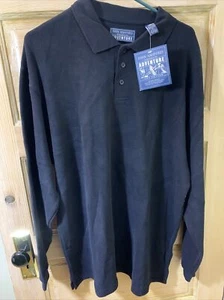 John Ashford NWT XL Long Sleeve Pull Over Mens Black Polo Shirt - Picture 1 of 11