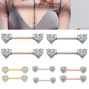 1 Pair Stainless Heart Sexy Crystal Love Nipple Shield Piercing Bra Body Bar - Picture 1 of 19