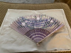 Antique Paper Hand Fan Made In Japan, Lavender & Purple Floral. Beautiful!! - Picture 1 of 7