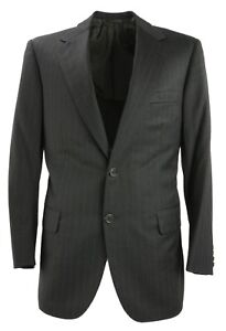 Oxxford Super 100s 40R Blazer 34R Pant Gray Blue Stripe Jersey Wool 2pc Suit Set