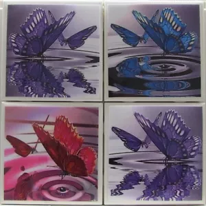 Set of 4 - Ceramic Tile Coasters - Butterfly (Buy 2 Sets Get 1 Set Free) 1 A - Picture 1 of 6