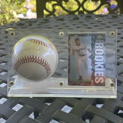 ALEX RODRIGUEZ SIGNED AUTO OML Brown BASEBALL Mariners Yankees & 1994 UD 24 RC - Image 1 of 4