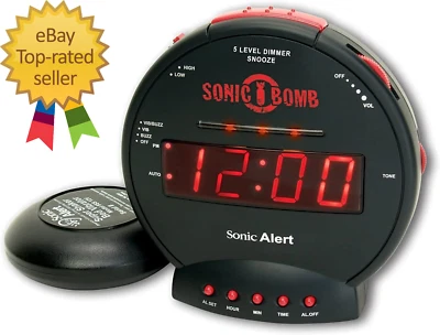 Sonic Bomb Dual Extra Loud Alarm Clock with Bed Shaker  Black   Vibrating Heavy - Image 1 of 4