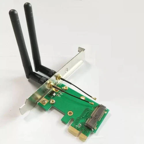  Mini PCI-E Express card to PC Desktop PCIE Wireless WiFi  Adapter + 2 Antenna  - Image 1 of 1