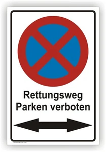 Ruta de rescate aparcamiento prohibido, flecha derecha-izquierda, señal de advertencia, prohibición de detención, P0264 - Imagen 1 de 3