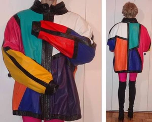 KRIEGSMAN FURS GEOMETRIC ABSTRACT MULTICOLOR LEATHER BLAZER JACKET ART DESIGN 3X - Picture 1 of 1