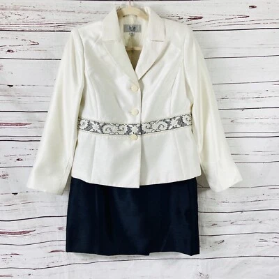 Le Suit 2 piezas Falda Traje Mujer’s Petite 10P Marfil Negro Blazer Botones Cuentas Foto 1 de 4