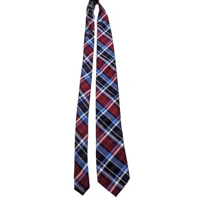 Croft & Barrow Tie - Red Blue Plaid Striped 100% Silk Necktie - Picture 1 of 8