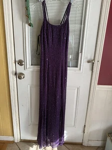 Andretta Donatello Dress Vntg Bead 100% Silk Gown Purple Perfect Long Slit Sz XS - Picture 1 of 11