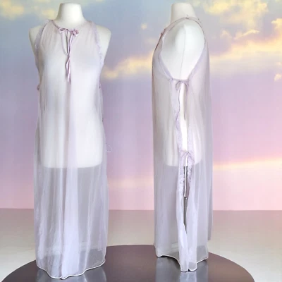 Vtg Lavender Sheer Chiffon Peignoir Maxi Long Sexy Gown Fairy Whimsigoth whimsic - Image 1 of 4