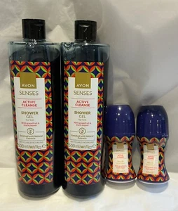 Avon Senses Active Cleanse Shower Gel 500ml x 2 & Deodorant x 2 roll on for Men - Picture 1 of 7