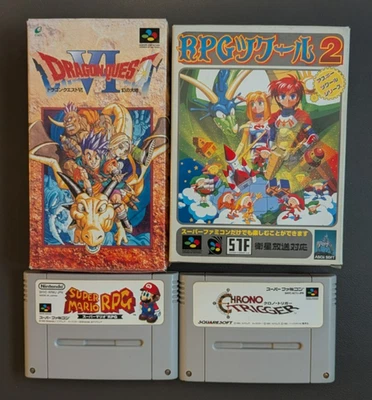 4x SFC Japan RPGs. Chrono Trigger, Mario RPG, Dragon Quest 6, RPG Maker. Tested. - Image 1 of 4