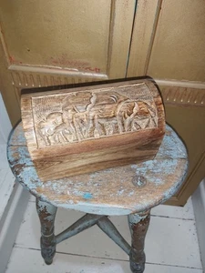 HANDGESCHNITZTE MASSIVE MANGOHOLZ GEWÖLBTE ELEFANTENBOX - M - Bild 1 von 13