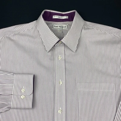 Paul Fredrick Dress Shirt Mens 17-35 Purple/White Stripes Tailored Fit No Iron - Image 1 of 4