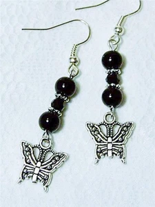 CYNTHIA LYNN "FLYING COLORS" TIBET SILVER BUTTERFLY BLACK BEADED DANGLE EARRINGS - Picture 1 of 1