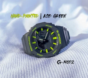 Bespoke G-SHOCK GA2100 Bright Green Mod | Hand-Painted Artist CasiOak | G-Modz . - Picture 1 of 7