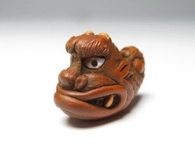 Japan Antique Snakehead Ojime bead inro netsuke sagemono rare Meiji era  - Image 1 of 4