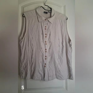 Erika Linen rayon Sleeveless Beige Button-Up Top Sz 1X Casual Neutral Boho - Picture 1 of 6