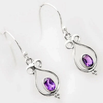 Orecchini In Argento 925 Con Pietra Naturale Di Ametista A Pendente Per Donne - Immagine 1 di 4