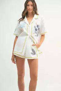 MABLE Embroidered Button Down Shirt and Shorts Set - Picture 1 of 21