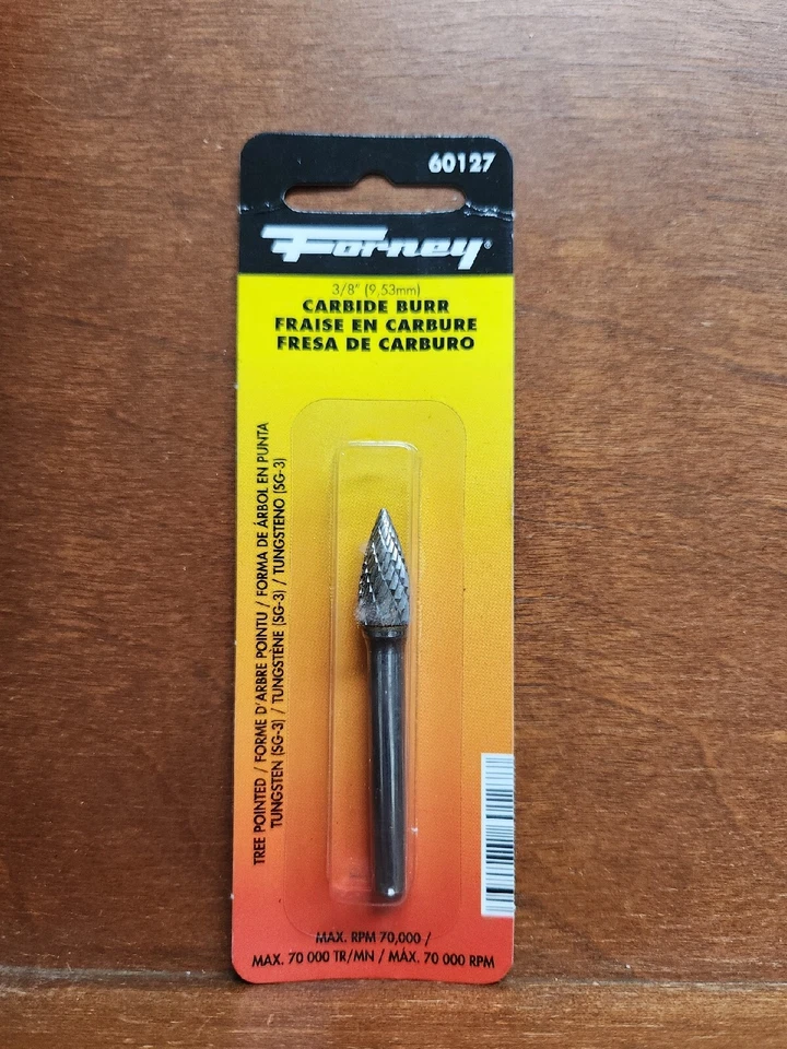 Rebarba de carboneto de tungstênio Forney 60127 com haste de 1/4 de polegada, ponta de árvore, 3/8 polegadas - Imagem 1 de 2