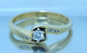 18K Solid Yellow White Gold Round Cut Natural Diamonds Ring Size L1/2 - Picture 1 of 4