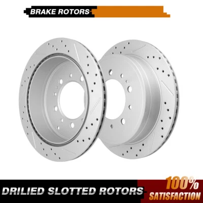 Rear Drilled Slotted Brake Rotors for 2007 2008-2019 Toyota Tundra Sequoia LX570 - Image 1 of 4