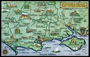 Hampshire & Parts Of Dorset Somerset & Wiltshire Map J. Salmon Postcard - Picture 1 of 2